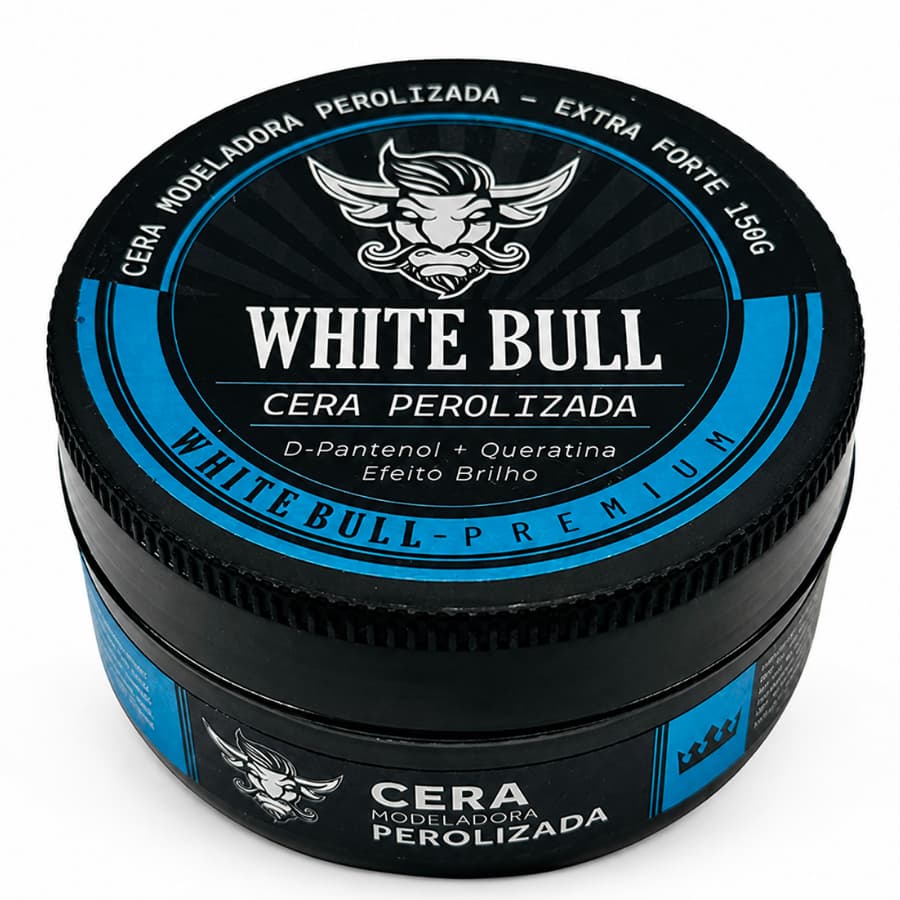 Pomada Cera Modeladora Perolizada Premium White Bull 150g – Alta Fixação e Brilho Intenso