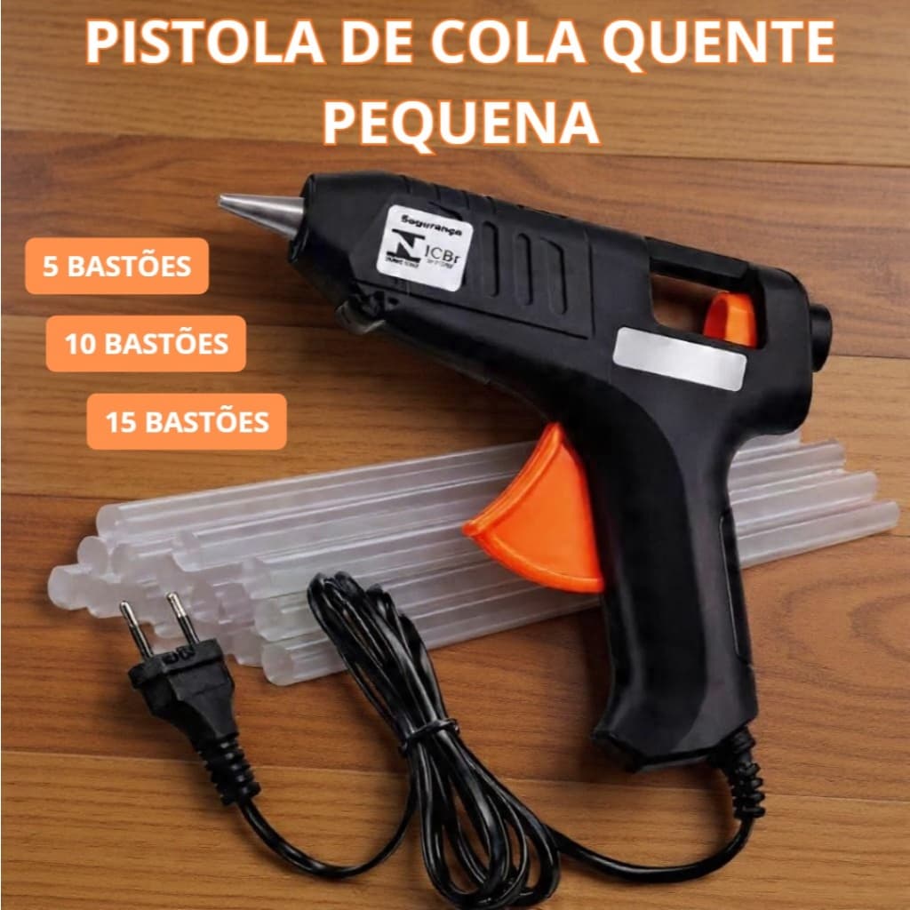 Pistola de Cola Quente 20W Bivolt + Kit 5, 10 ou 15 Bastões | Cola Rápida Artesanato