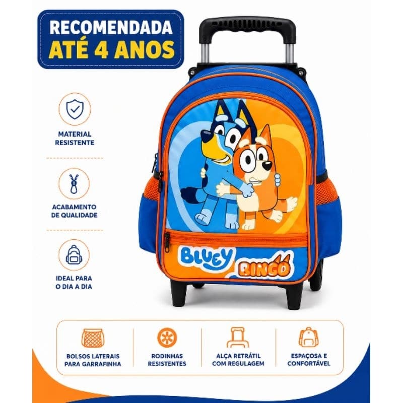 Mochila Escolar Para Creche Pequena Com Rodinha Bluey Azul Menino