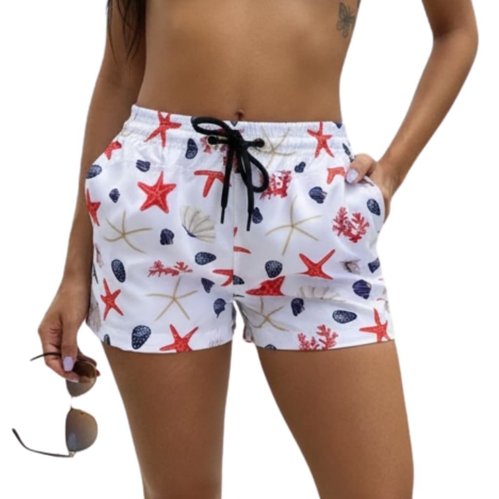 Shortes Femino Estampado, Tactel Com Elastano, Moda Praia, Academia, Caminhada