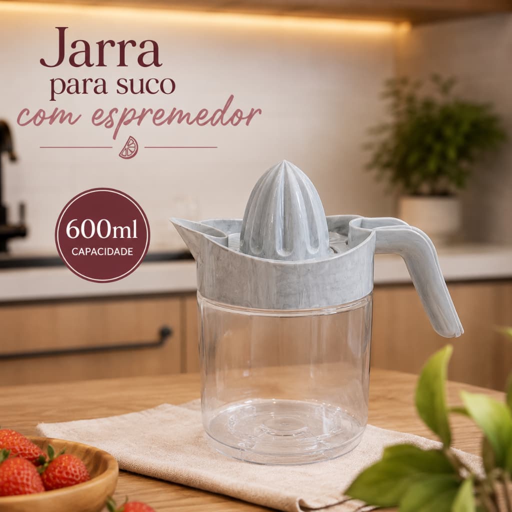 Espremedor de Fruta Laranja Limão Jarra de Suco Manual 600ml Plástico