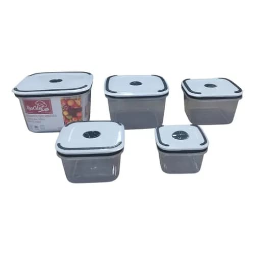 Kit 5 Potes Cozinha Herméticos Quadrado Branco