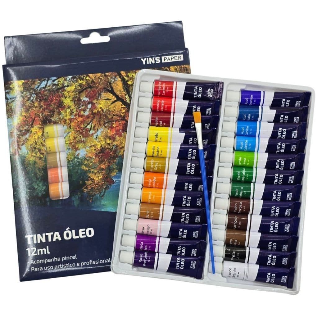 Tinta a Óleo 12 / 24 Cores Profissional para Pintura Artística Tela Quadro Cores Vibrantes Alta Cobertura