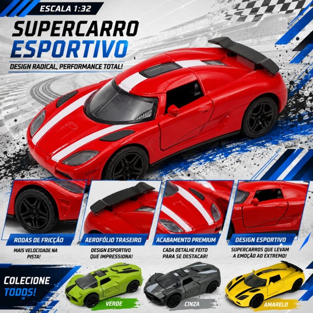 Carrinho de Liga Metálica 1:36 Miniatura Colecionável Carro Esportivo