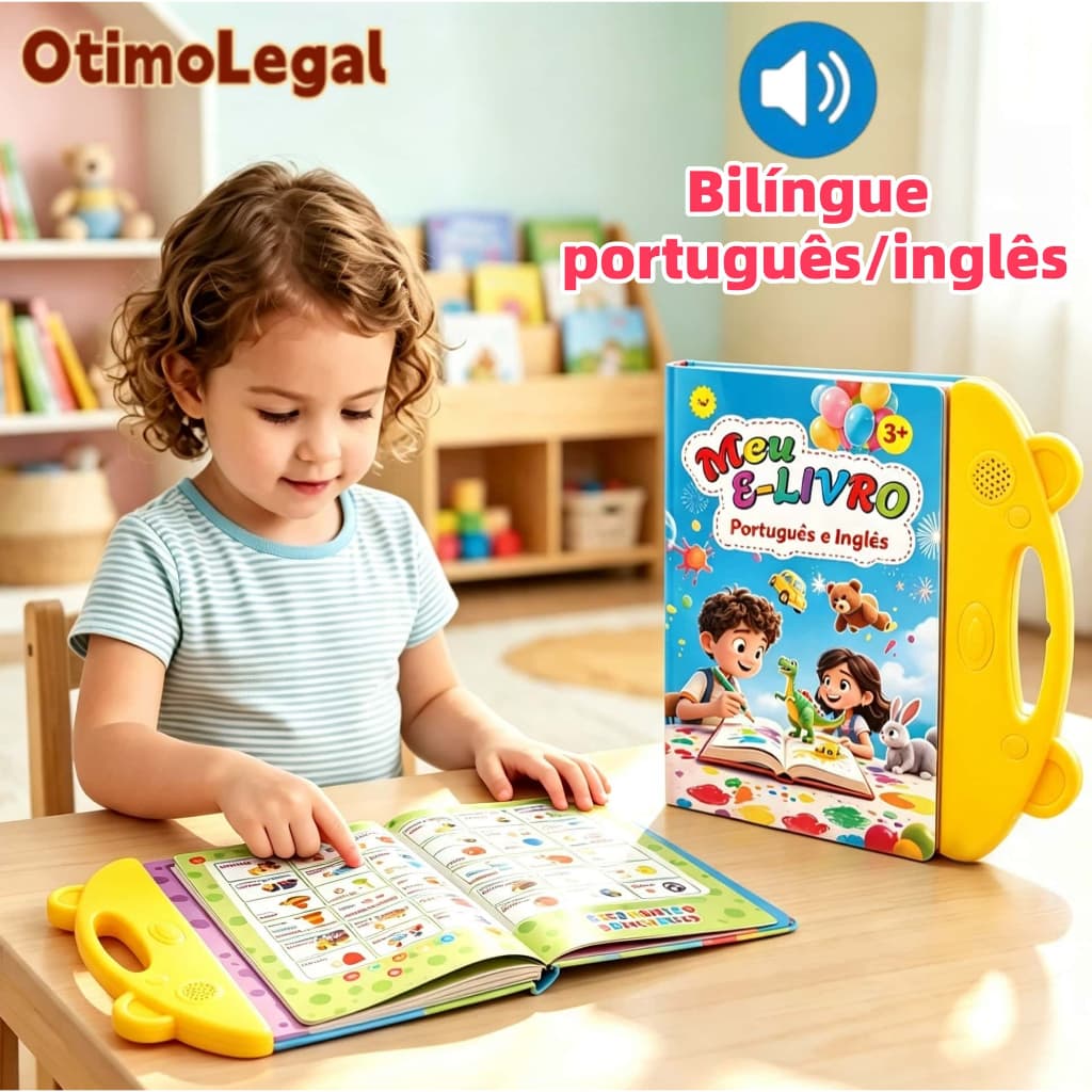 Livro Interativo com Som Infantil Bilíngue Português Inglês Multi Temas Toque Educativo Aprendizagem