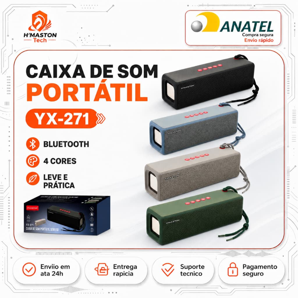 H'MASTON YX-271 Caixa De Som Bluetooth Portátil Som Caixa Bluetooth Caixa De Som Bluetooth Caixinha De Som Bluetooth