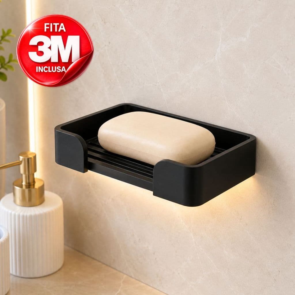 Saboneteira de Parede Adesiva Sem Furo Porta Sabão com Drenagem Suporte Organizador Banheiro Cozinha 3M