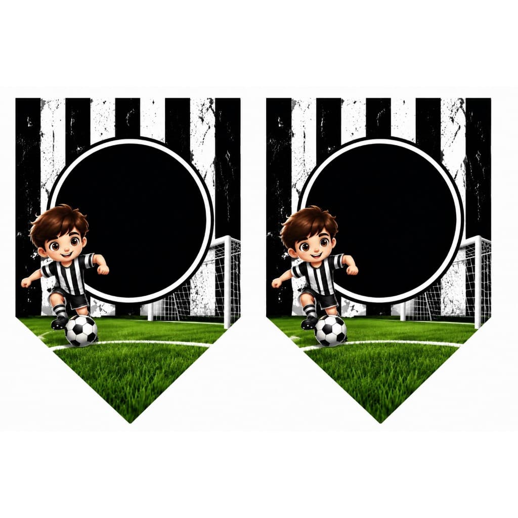 Bandeirolas Futebol Personalizadas para Festas - 12 BANDEIRINHAS AlviNegro - com o barbante