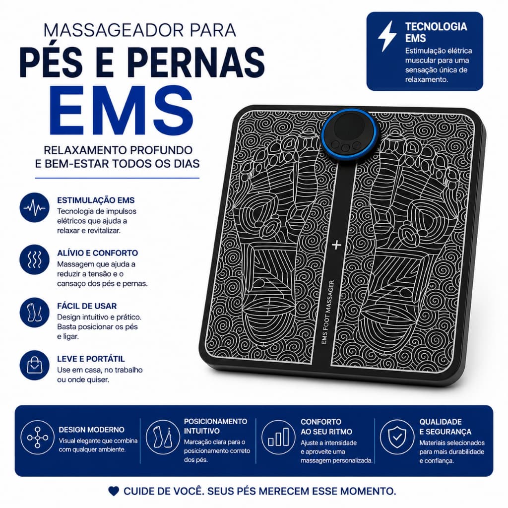 Massageador de Pés Elétrico EMS Tapete Esteira Fisioterapia Relaxamento Muscular
