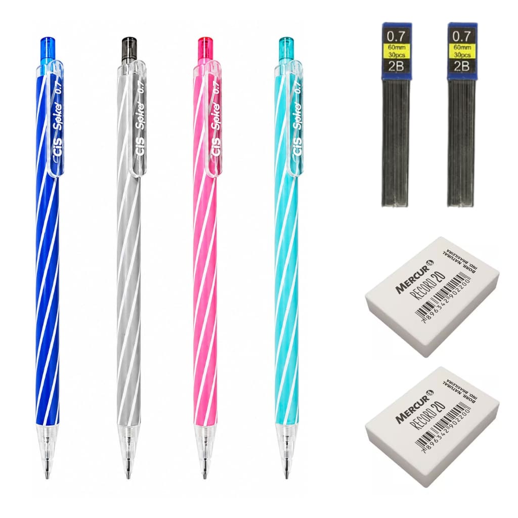 Kit Lapiseira Cis Spiro 0.7mm + 2 Grafites 0,7mm + 2 Borrachas