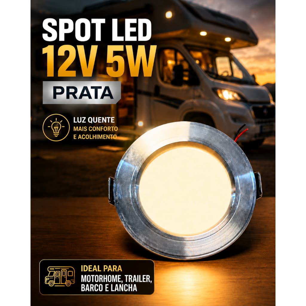 Spot de Led Embutir 12v 5w Prata Luz Quente