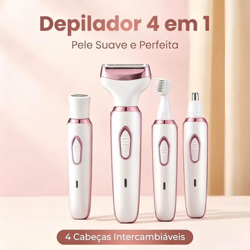 Kit Depilador Elétrico 4 em 1 Multifuncional Para Todas as Partes do Corpo Recarregável Tipo C Design Ergonômico e Confo