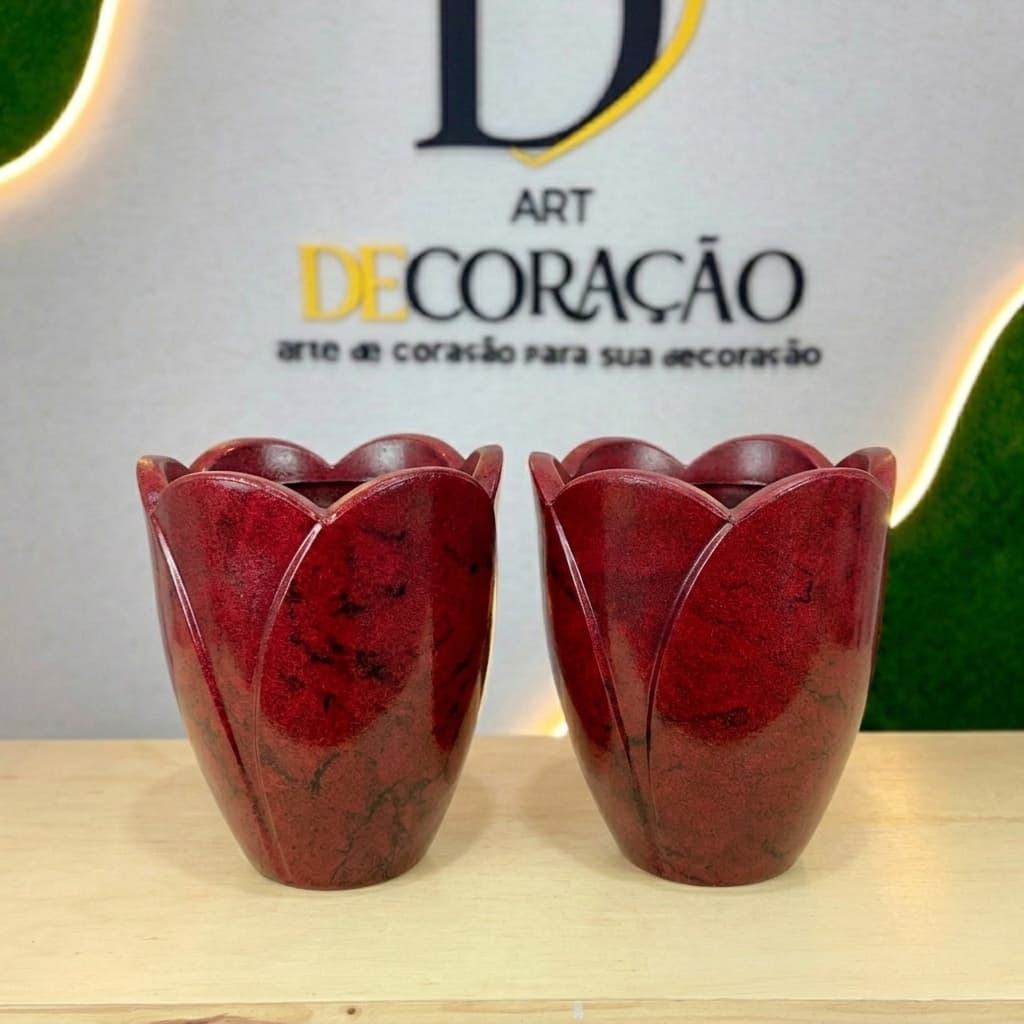 Kit 2 Vasos Decorativos para Plantas Tulipa Premium Lisa Ideal Sala Varanda Área Gourmet