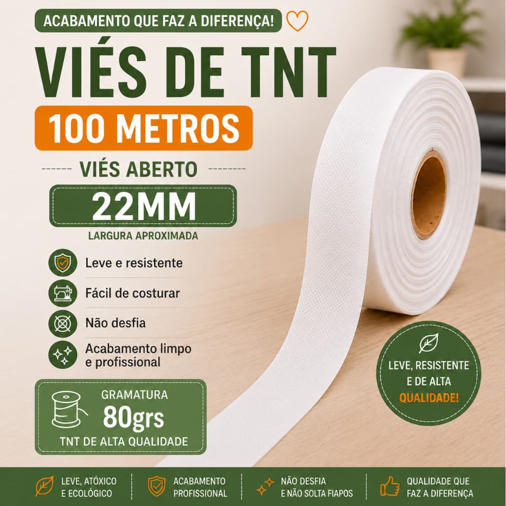 100 metros - Viés de TNT Aberto 22mm - Branco