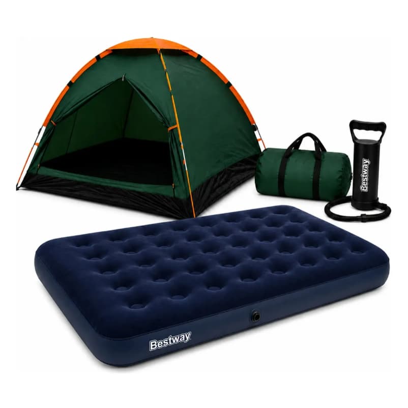 Kit Camping Completo Barraca Iglu 3/4 Pessoas Colchão Inflável Casal E Bomba Manual Bestway