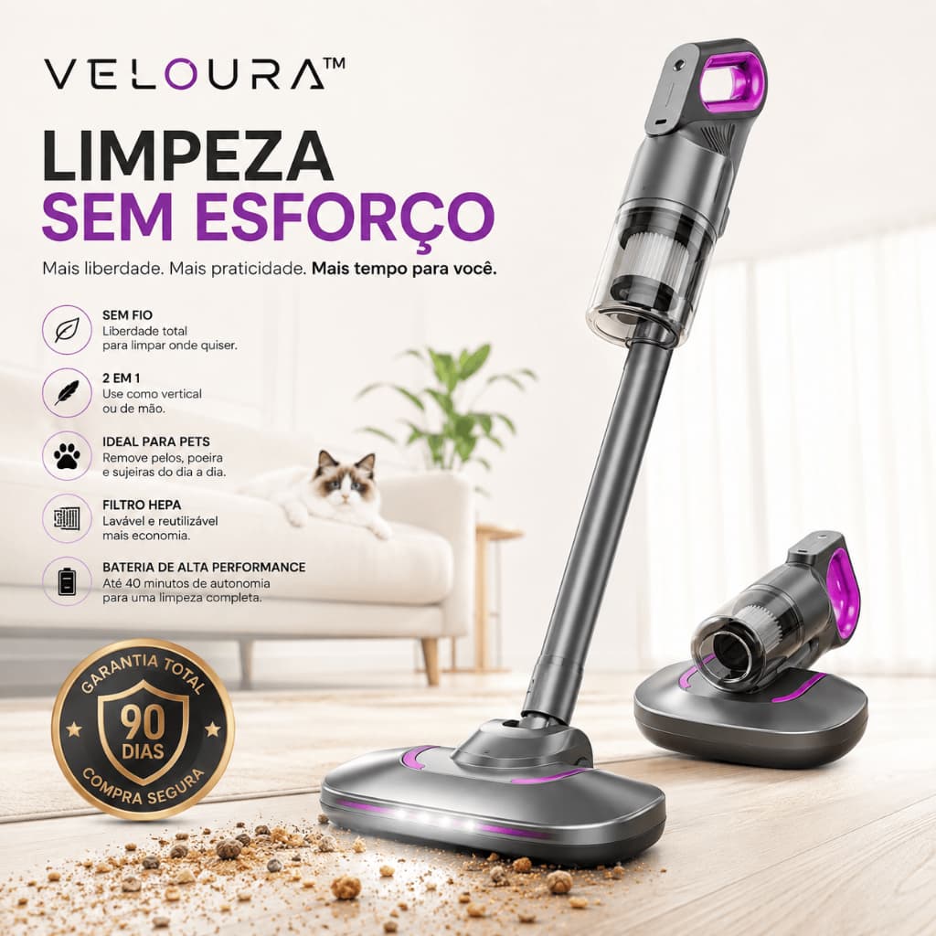 Aspirador De Pó Vertical Sem Fio 2 Em 1 Recarregável Bivolt Com Filtro HEPA Para Casa E Carro