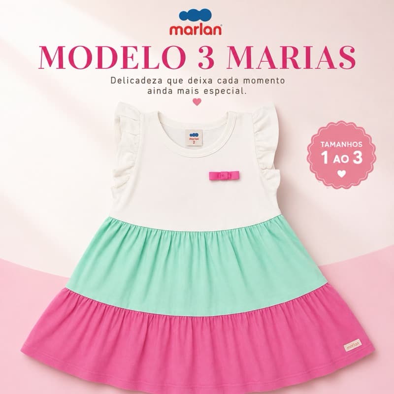 Vestido Infantil Menina Marlan Modelo 3 Marias – Tamanhos 1, 2 e 3
