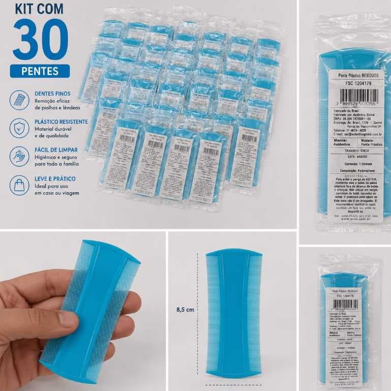Kit 30 Pentes Finos para Piolhos e Lêndeas – Azul