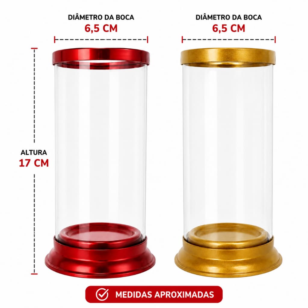 Kit 2 Castiçal Para Vela 7 Dias Vermelho e Dourado Protetor De Chama Porta Vela