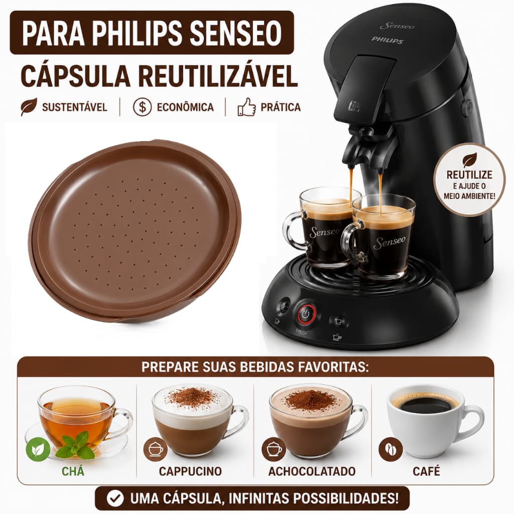 1 Cápsula De Café Reutilizável E Recarregável Filtro Para Philips Senseo Com Colher e Pincel