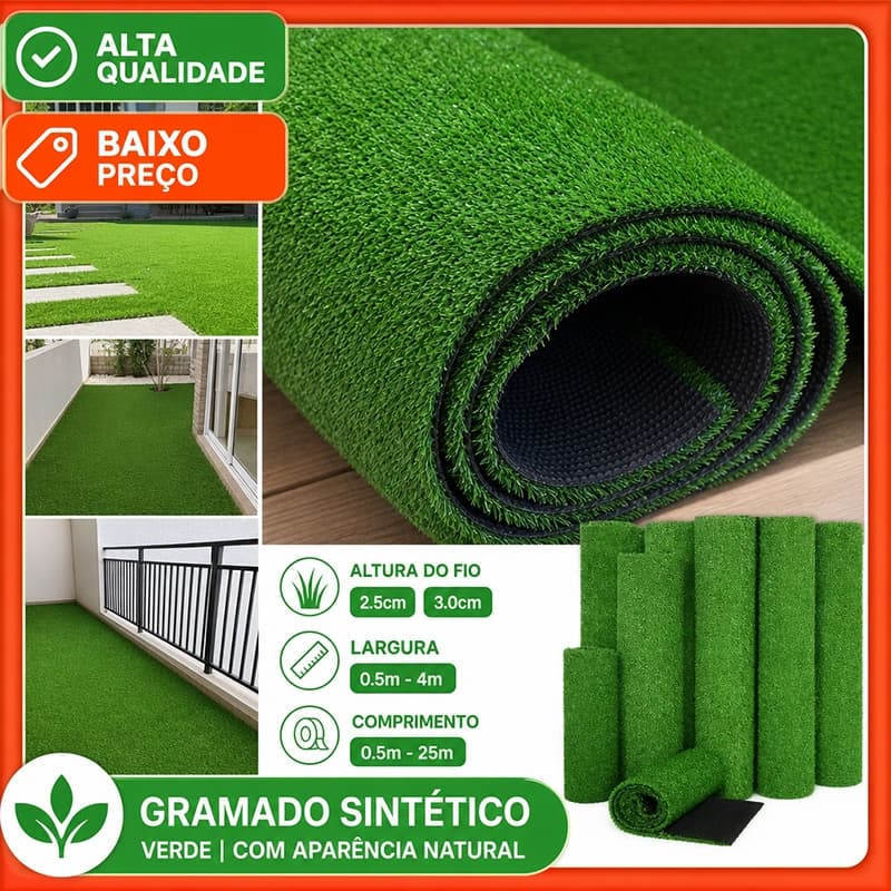 Tapete Grama Sintética 3cm Para Jardim Varanda Área Infantil Pet Friendly Playground Decoração Externa