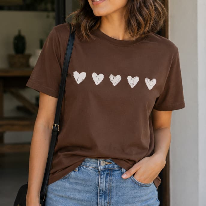 Camiseta Feminina T-Shirt Coração 100% Algodão Premium Estampa Casual Confortável Básica