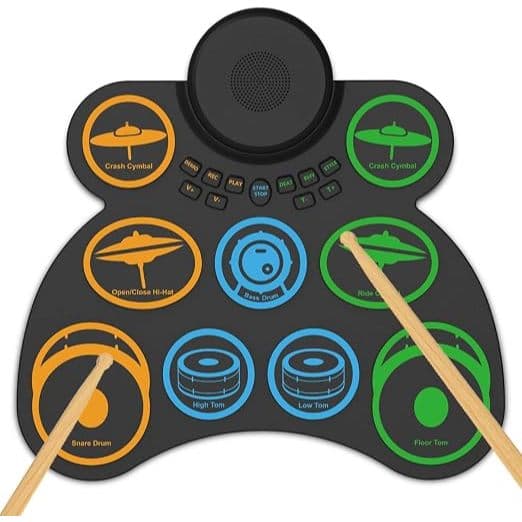VEDO Conjunto de Bateria Eletrônica Portátil com 9 Pads, Duplo Alto-Falante, 4 Horas de Bateria