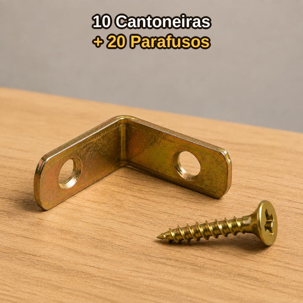 Suporte Cantoneira Para Móveis Madeira 10 Unidades C/ 20 Parafusos Chipboard Chata 3,5x16