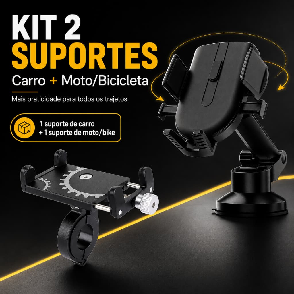Kit Suporte Celular Carro + Moto Bicicleta Universal em Alumínio  GPS 360º Gps