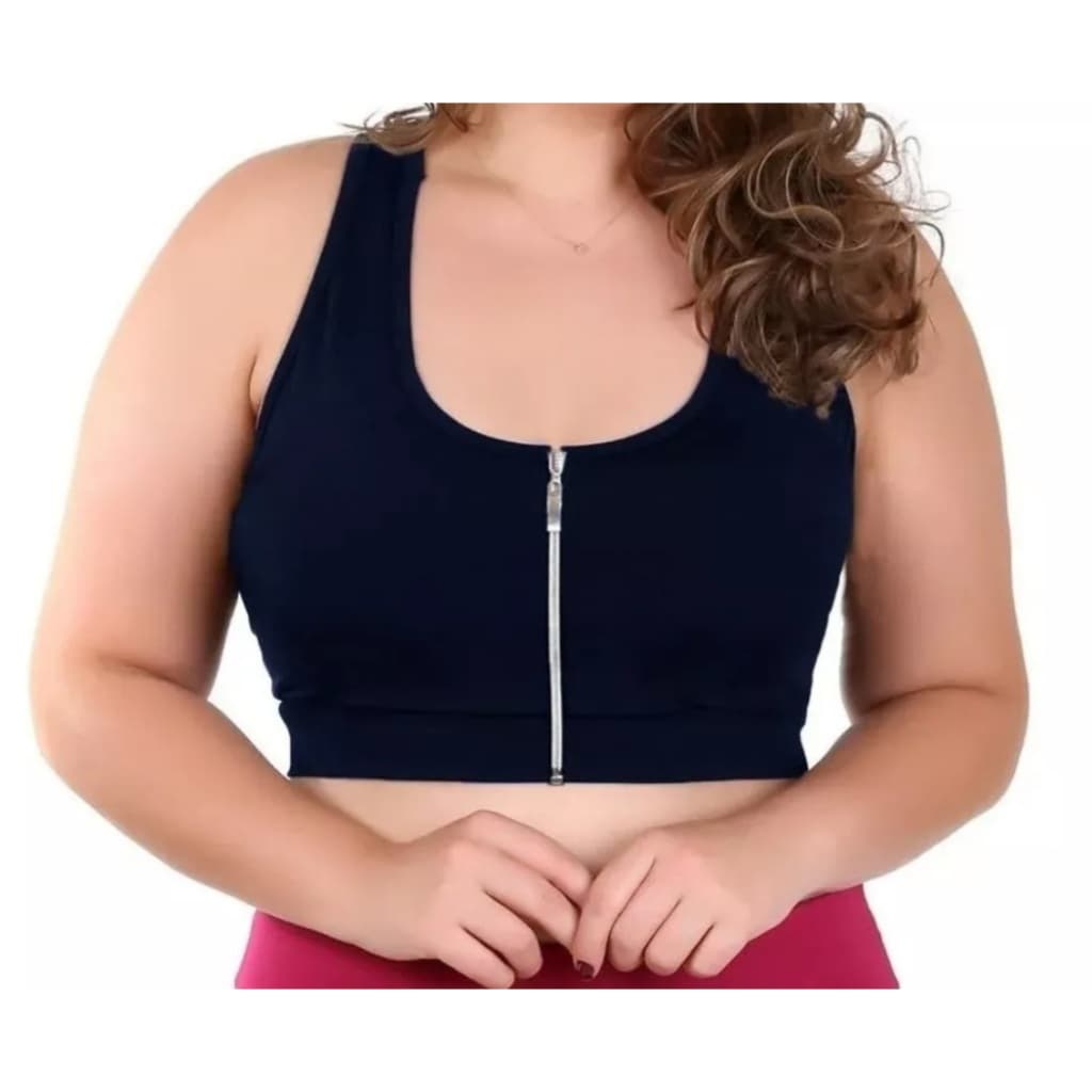 Top Plus Size Com Zíper  e Bojo Removivel Sustentação Extrema Treino Academia Corrida Caminhada Valoriza Curvas