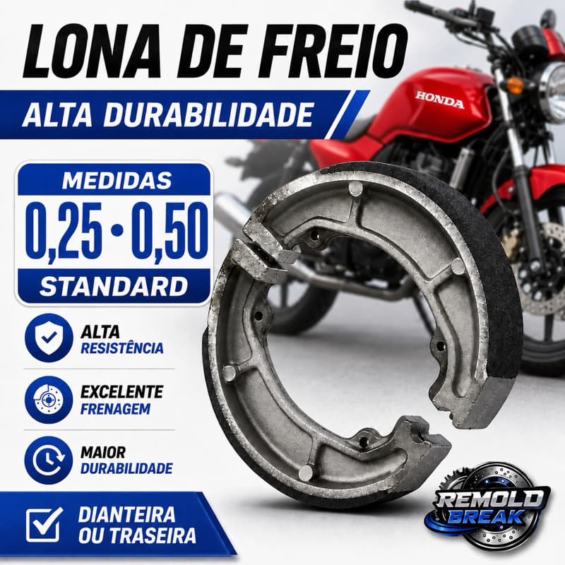 Kit Lona de Freio Patim Tambor Moto Honda Cg Start Titan Fan 125 150 160 Twist Dianteiro ou Traseiro