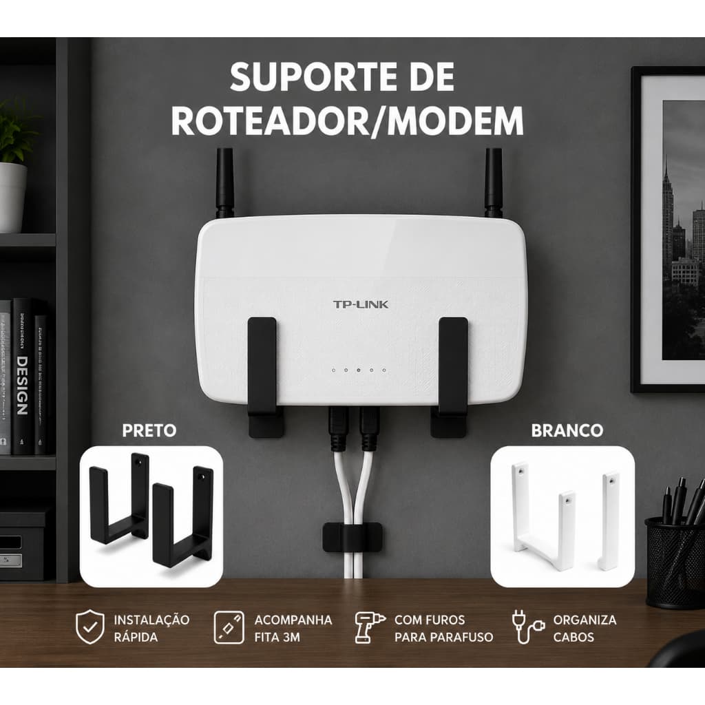 Suporte para Roteador e Modem de Parede Wi-Fi Organizador Universal 3D