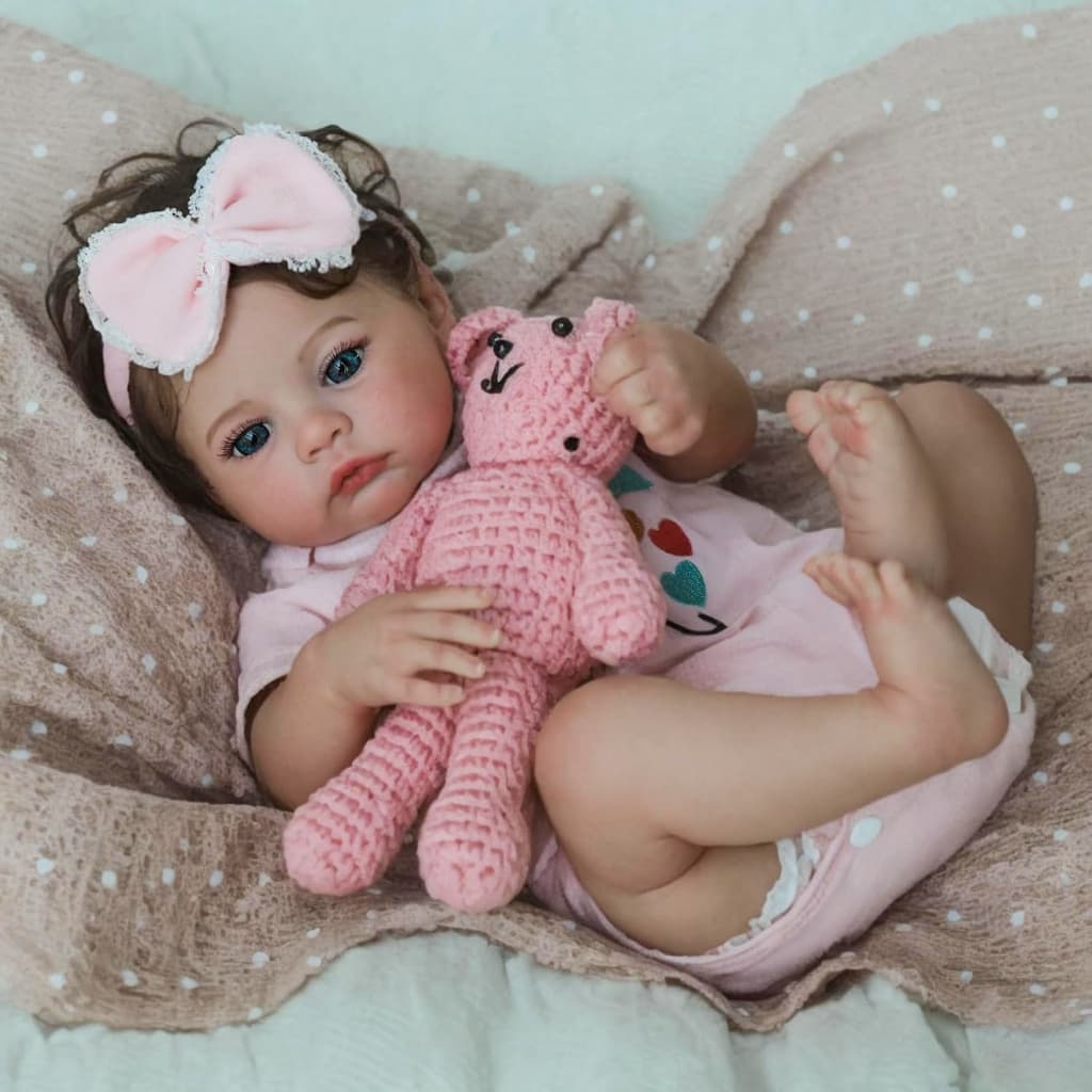 Bebê Reborn Boneca Menina Silicone 48cm Olho Azul com Acessórios Pode dar Banho