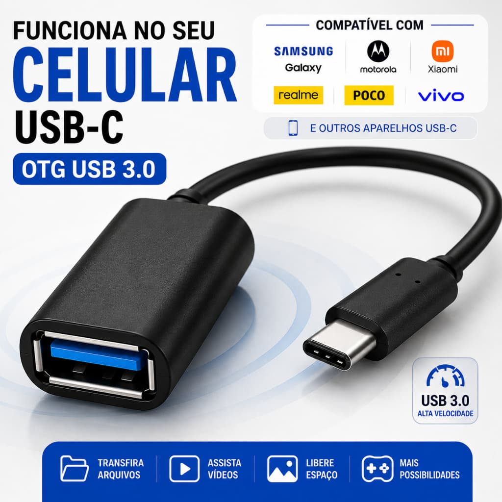 Adaptador OTG USB-C 3.0 para Pendrive Mouse Teclado Celular Android