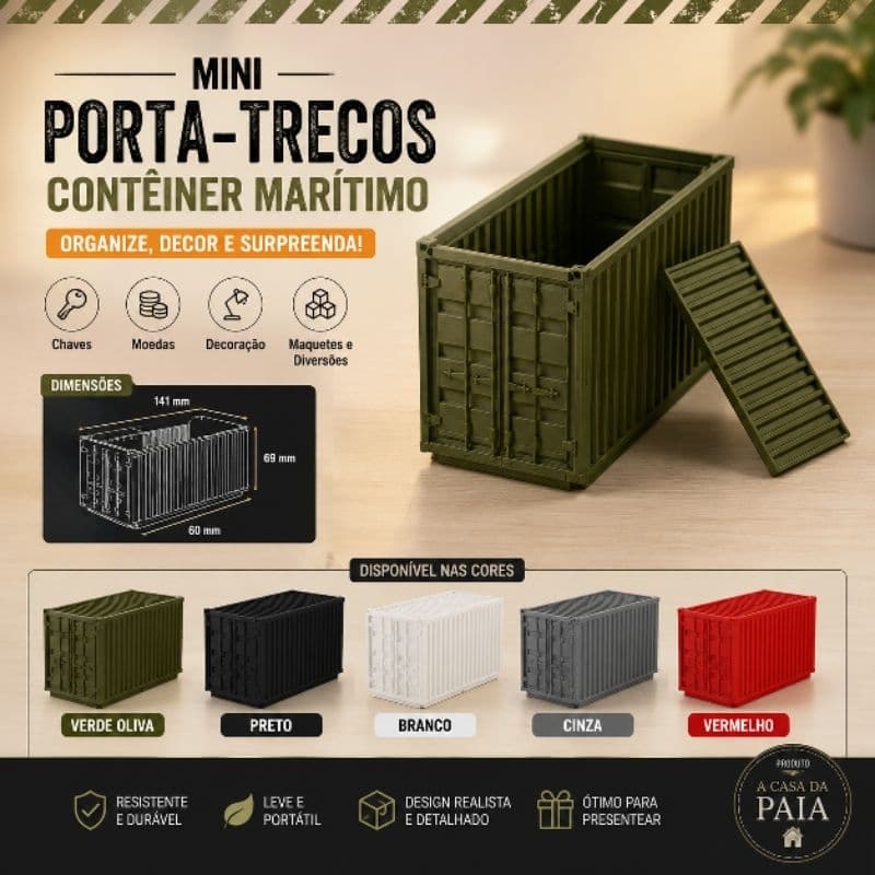 Mini Container Porta Trecos Multiuso Organizador Decorativo Caixa 3D Chaves Moedas Escritório Mesa Maquete