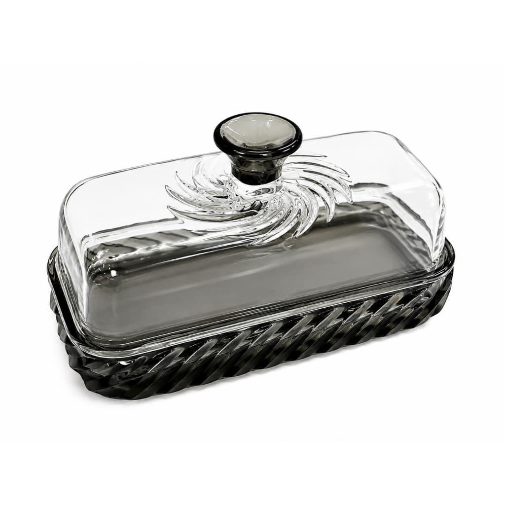 Manteigueira  Elegante Plástica Retangular própria para Tabletes com Tampa  Linha Cristal Twist Cor Fumê