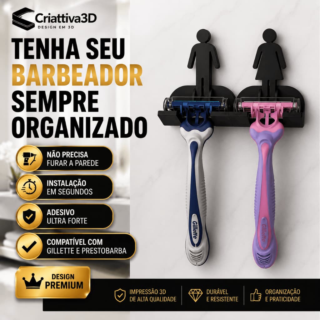 Suporte Para Gillette Prestobarba Gilete Porta Lâmina De Barbear Organizador Banheiro Parede Adesivo Sem Furo Premium