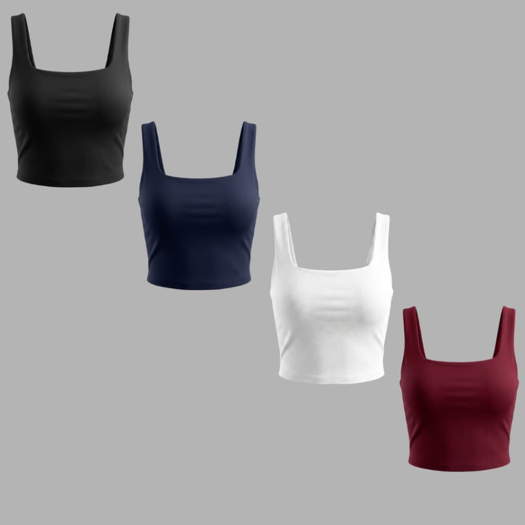 Blusa Kit Com 4 Cropped Feminino Regata Suplex Alta Elasticidade Forro Duplo No Seio