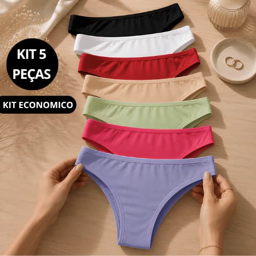 Kit 5 Calcinha Conforto Dia A Dia Tanga Premium Forro 100% Algodão Confortável