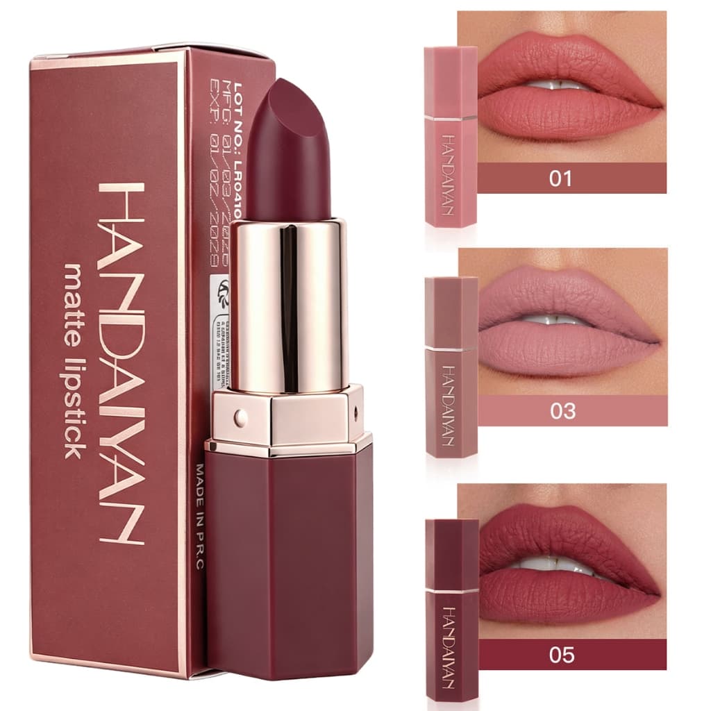 Batom Matte Nude 3 Cores À Prova D'água Duradouro Não Desbotante Vermelho Rosa Veludo Maquiagem Cosmética Labial