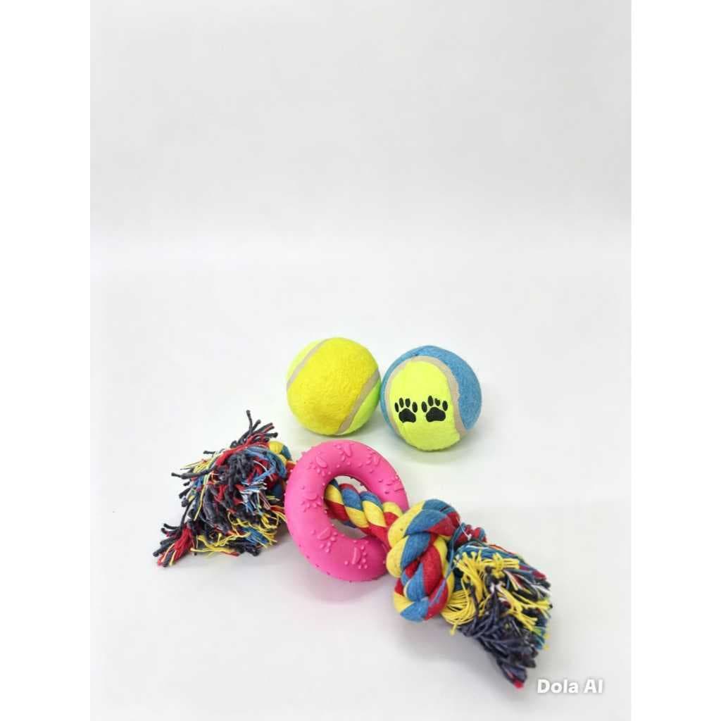 Kit c/ 2 Brinquedos Pet, Mordedor Corda e Bola Pet Emborrada
