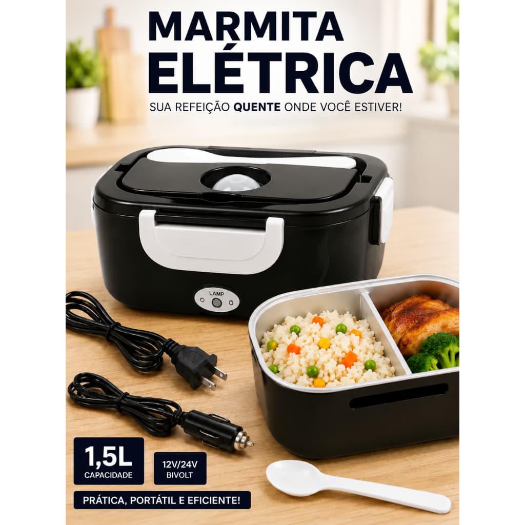 Marmita Elétrica Portátil 1,5l Bivolt Para Casa E Veículo