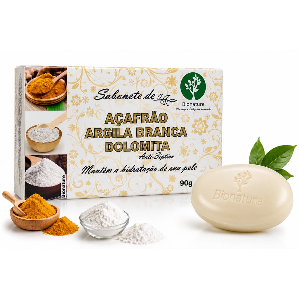 6 UN Sabonete Barra de Açafrão, Argila Branca e Dolomita 90g - Bionature