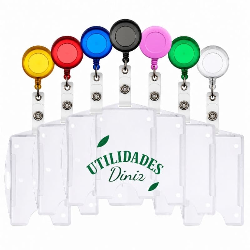 Porta Crachá Cartão Transparente com Roller Clip Retrátil 60cm Horizontal e Vertical