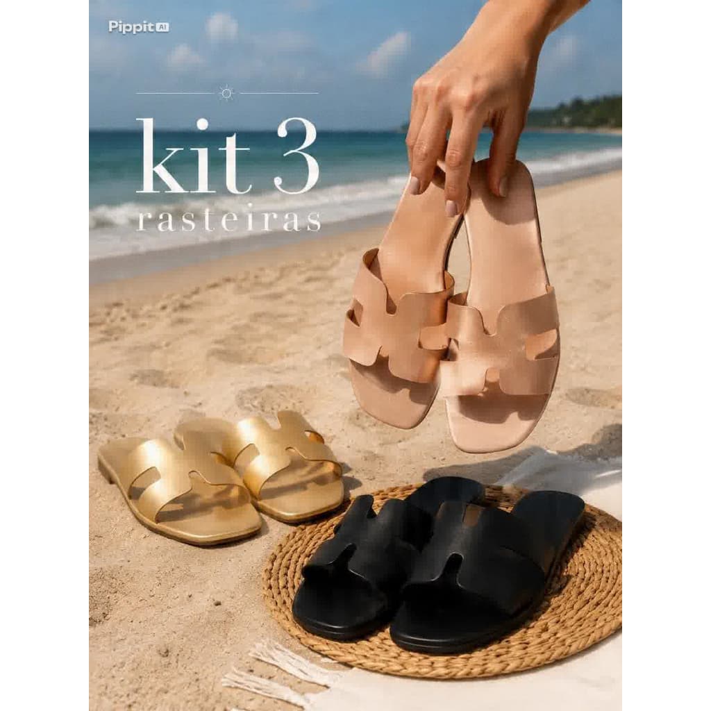 Kit Com 3 Pares De Rasteira Feminina Blogueira Sandalia Moda Confortavel Leve Macia Elegante Passeio