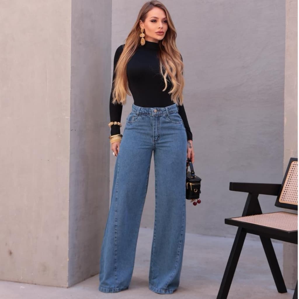 Calça Jeans Pantalona Wide Leg Feminina - Modelagem solta e Moderna para Looks Elegantes