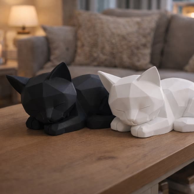 Escultura Moderna de Gato Geométrico Decoração (Preto/Branco) – Estilo Minimalista