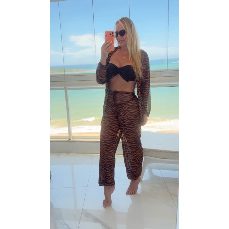 Conjunto Feminino Animal Print Zebra Verão Calça Pantacourt + Camisa Leve Praia Look Fashion
