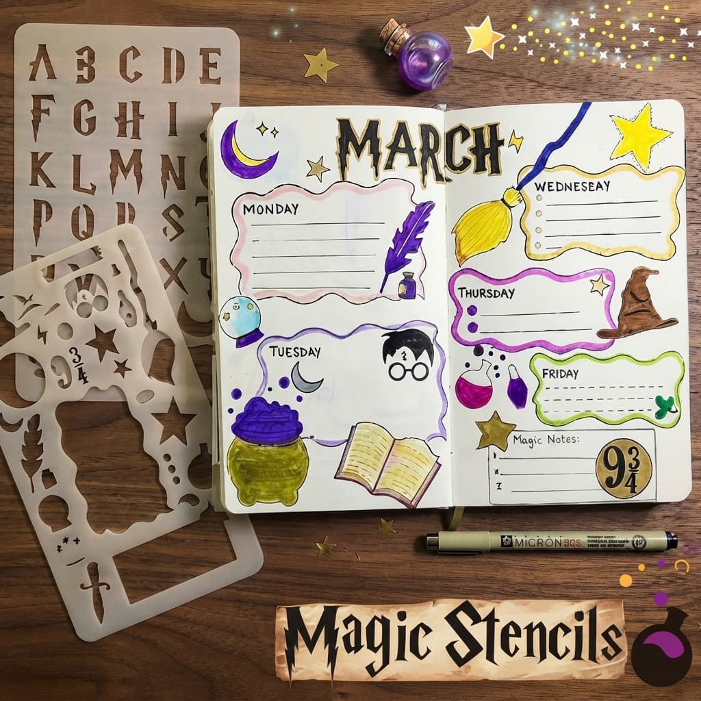 Kit 2 Estêncil Harry Potter 9x15cm Moldes para Pintura Artesanato Decoração Mágica Reutilizável Lavável DIY Stencil