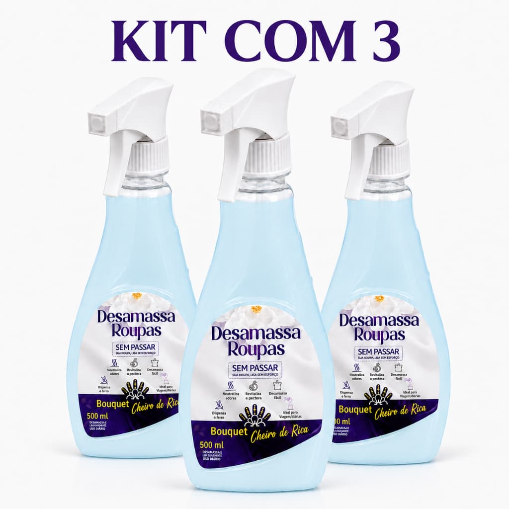 Spray Desamassa Roupas Cheiro de Rica e Fácil Aplicação – Kit com 3